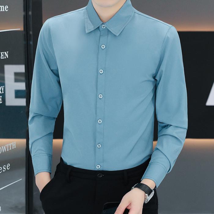 Anti-Wrinkle Men's Shirts Long Sleeve Dress Shirts Male Slim Fit Camisa Social Business Blouse Gray Office Classic Shirt 5XL
