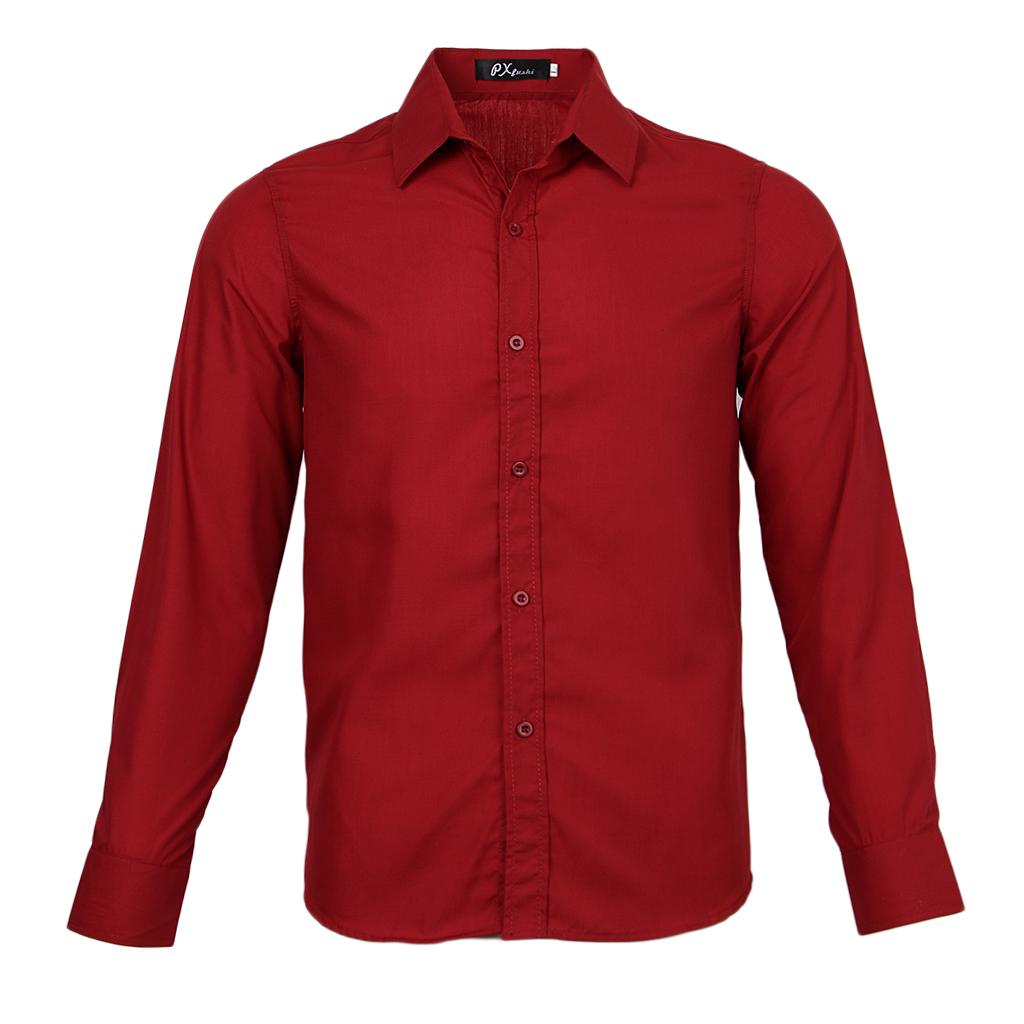 Buy Solid Dress Shirts Men Casual Formal Slim Fit Suits Shirt Top XL