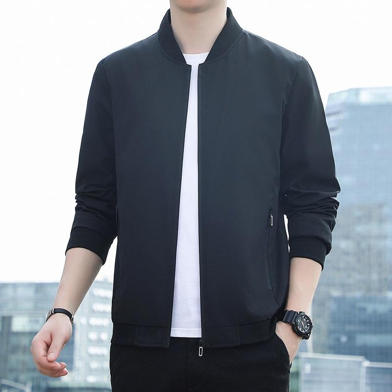 Mens Spring Autumn New Fashion Business Casual Minimalist Versatile Jacket With Zipper Pockets Loose Bomber Outerwear Premium