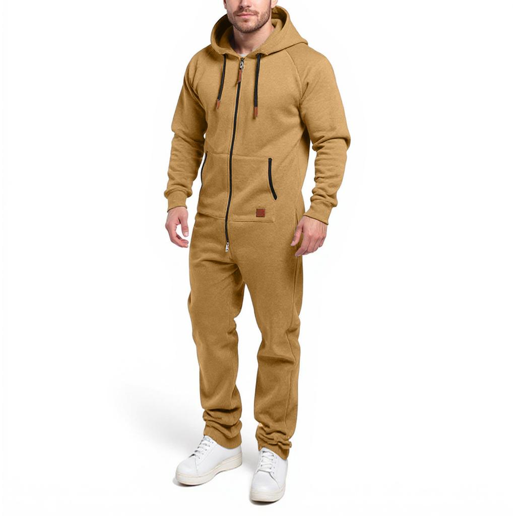 Men's Hooded Jumpsuit Zip Up  Pajamas Playsuit Jogger Sweatsuit Overall Romper