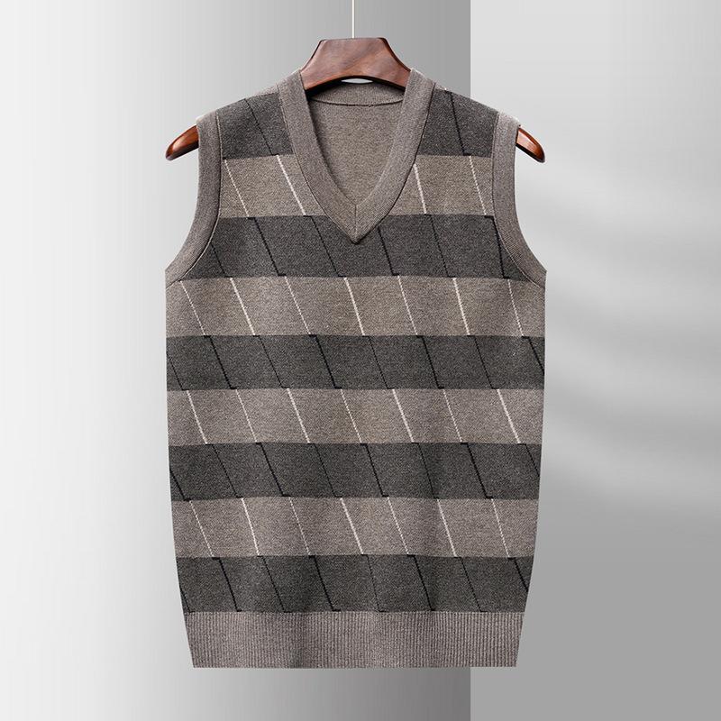 

Осенне-зимний мужской меховой жилет без рукавов, модный повседневный жаккардовый жилет-свитер с V-образным вырезом, высококачественный меховой жилет в полоску 4XL