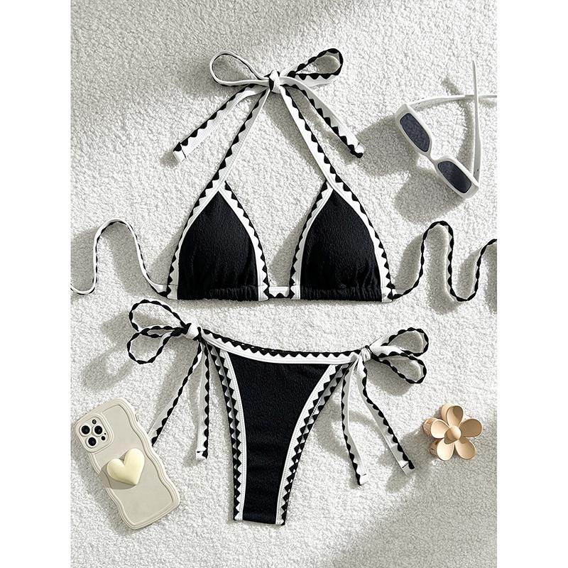 

Sexy Bikinis Bordered Swimsuits Women s Swimwear Push Up Female Beach Swim Wear Bathing Suits Two Piece Bikini Set S чорний