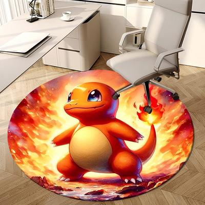 1pc Charmander Fire Pokémon Round Carpet, Made of Polyester,Perfect for Decorating Office Chairs, Living Rooms,Vibrant Decorative Rug