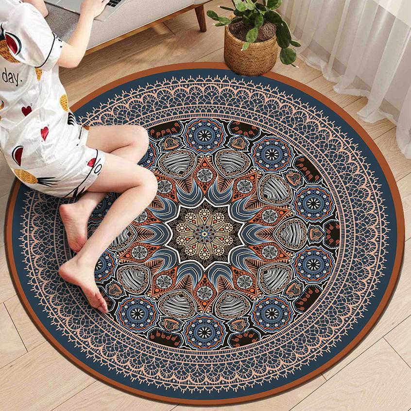 WTEMPO Retro Elegant Soft Non-slip Round Carpets Bedroom Chair Floor Mats Living Room Sofa Home Study Floor Mats