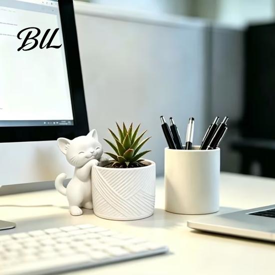 Cute Kitty Flower Pot 3D Printed Cat Planter, Pot, Decorative Mini Animal Plant for Succulents Cacti, Home Office Desk Decor Compact Indoor