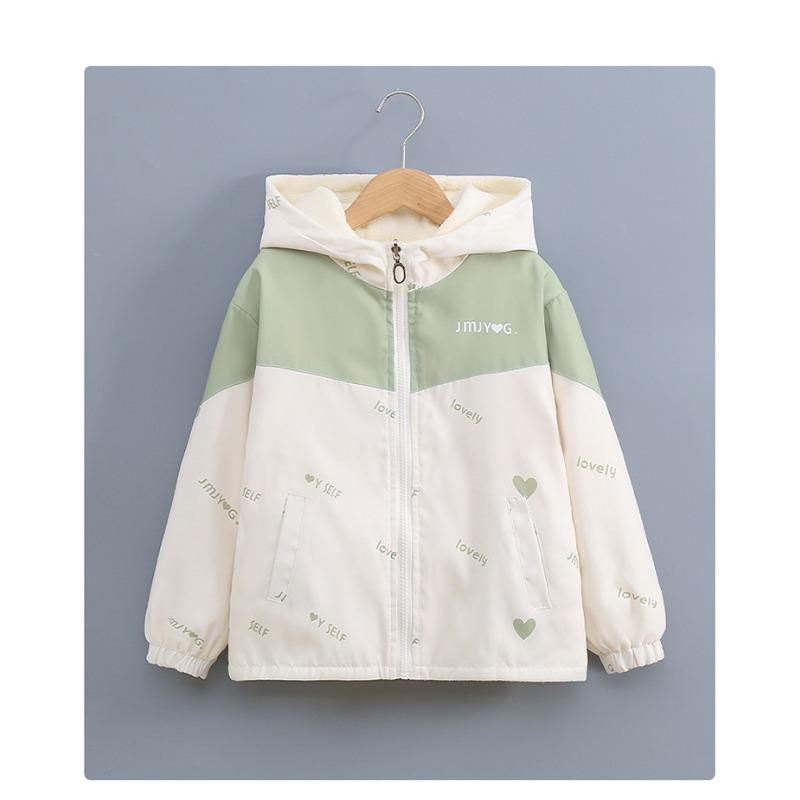 Girls Fleece Lined Windproof Reversible Hooded Kids Casual Outerwear Jacket