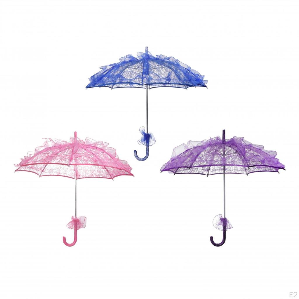 Foldable Lace Parasol for Little Girls Elegant 55cm Handle Tea Party Decoration