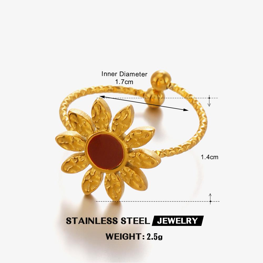 Retro Sunflower Enamel Trendy Open Ring Women Stainless Steel Gold Color Aadjustable Finger Ring Zircon Gift Wholesale Open