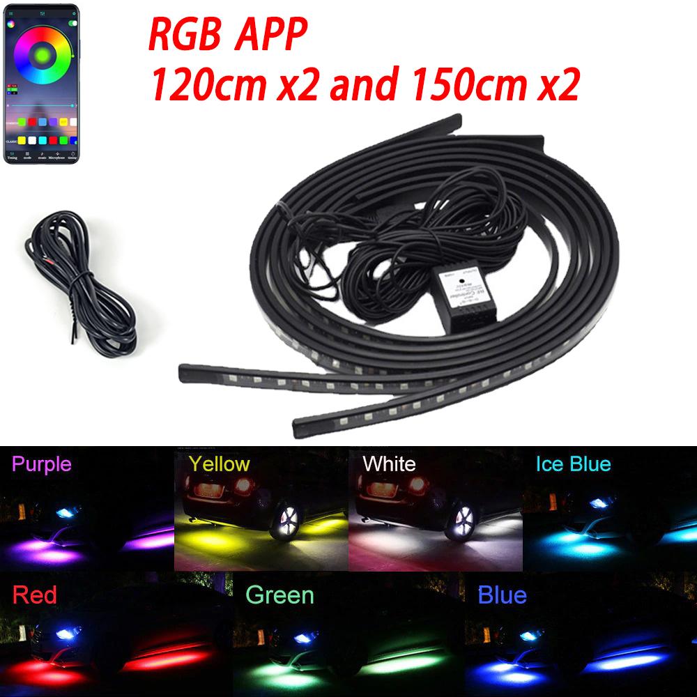 Neon Car Flexible Underglow Strip Light LED Underbody Ambient Light with App Control RGB Auto Atmosphere Decorative Lamps 12V