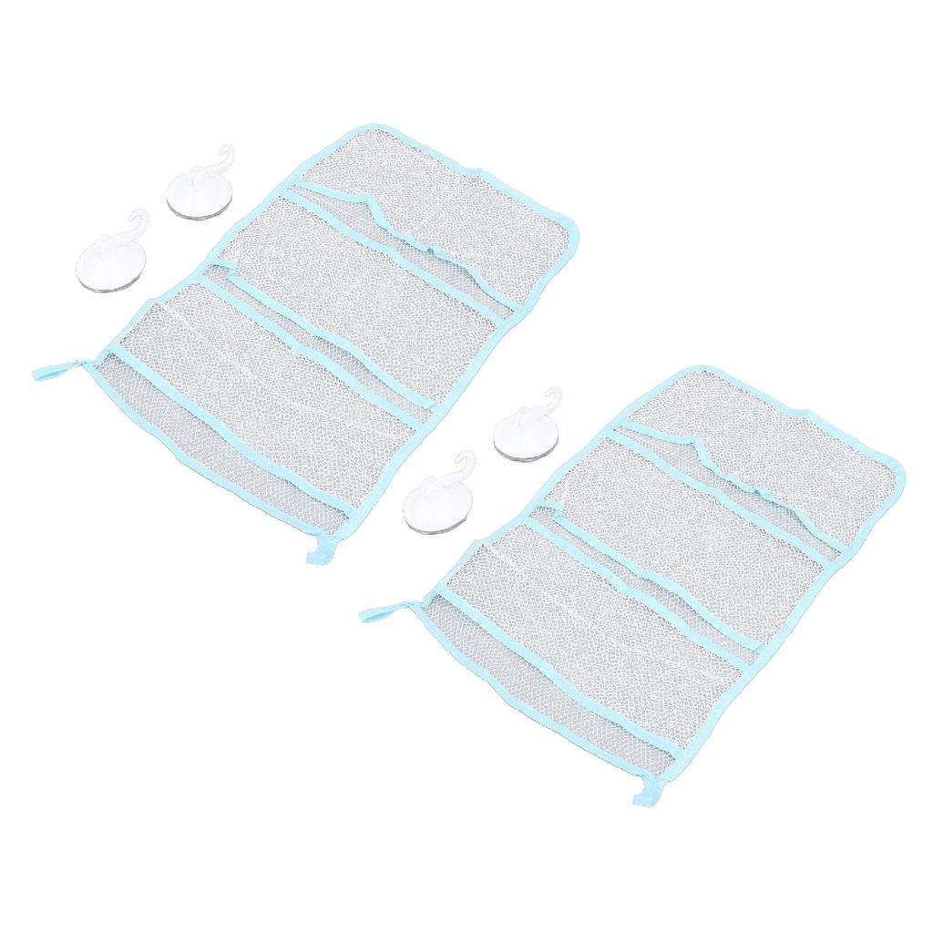 2 Set Bathroom Toiletries Storage Mesh Bag Hanging Net with Multi Pockets Suction Cup