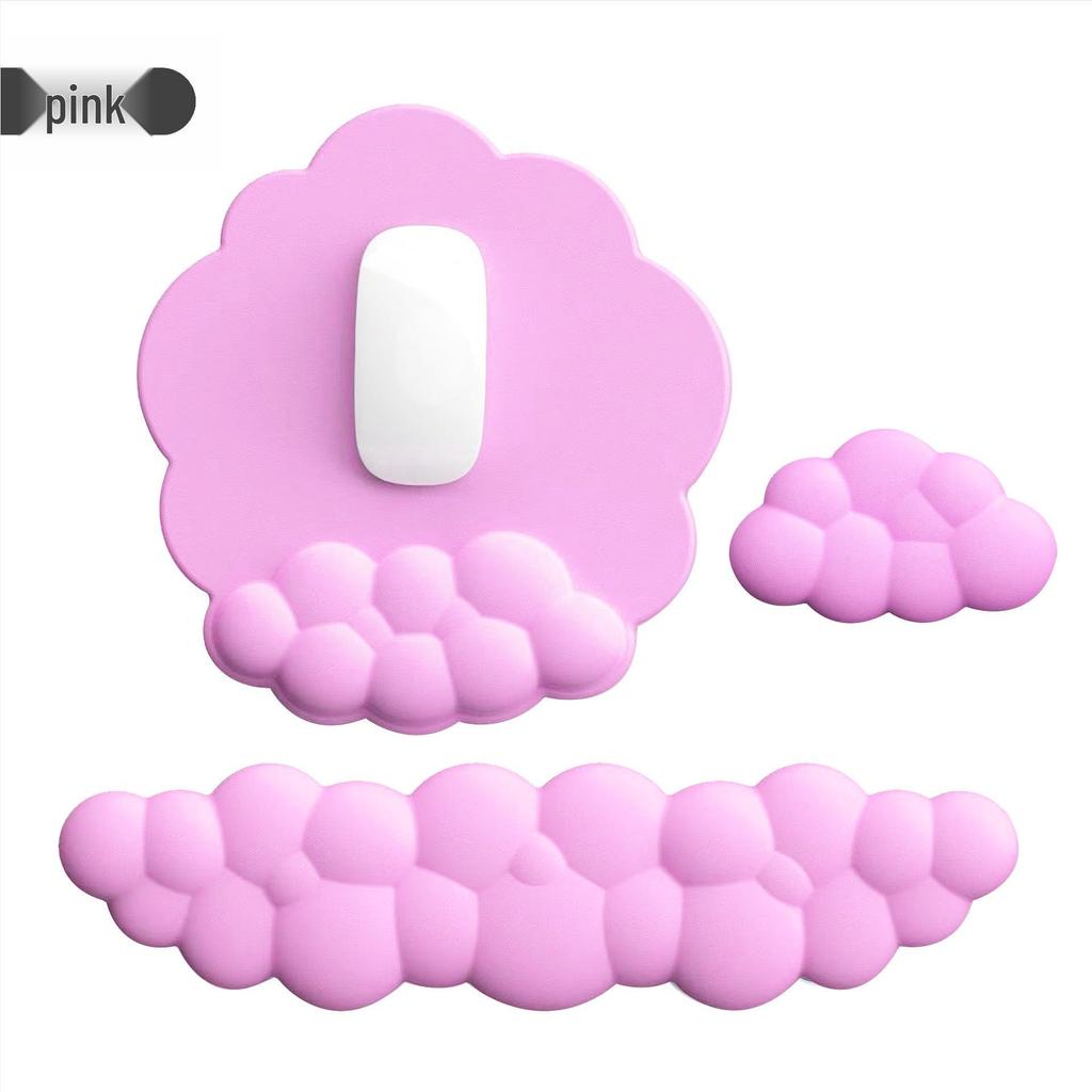 Cloud Leather Mouse Pad & Memory Foam Wrist Rest - Non-Slip Silicone Keyboard Support