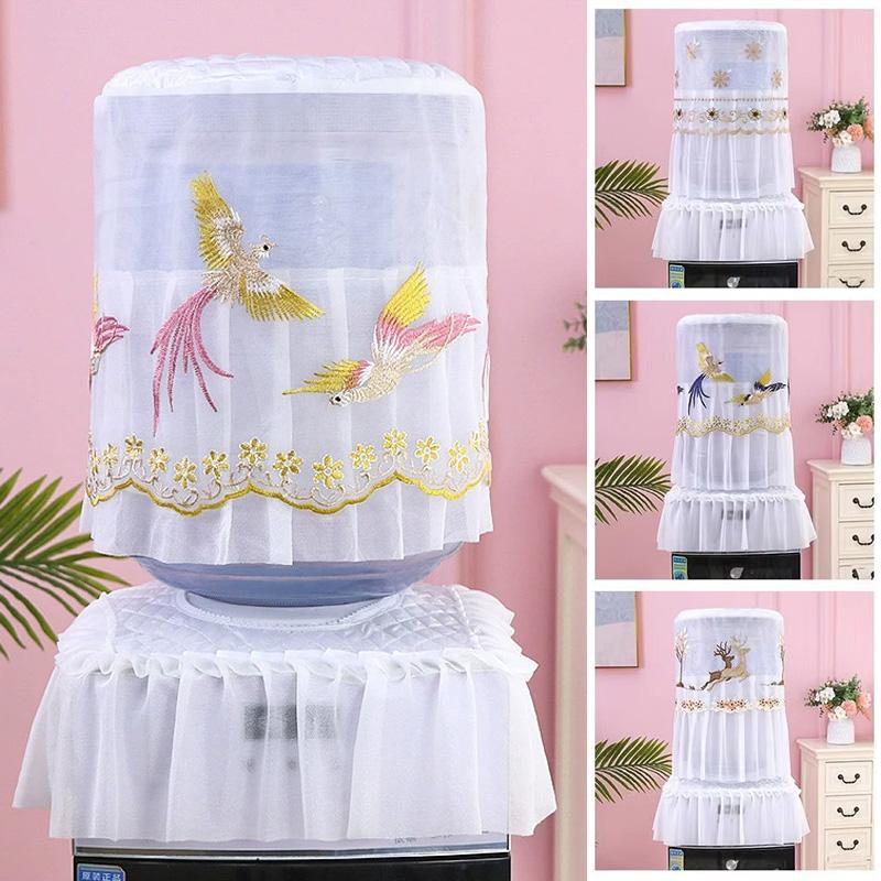 1Pc Barrel Dust Cover Universal Printed Reusable Bucket Sleeve Upper Dustproof Water Dispenser Cove Lace Embroidered