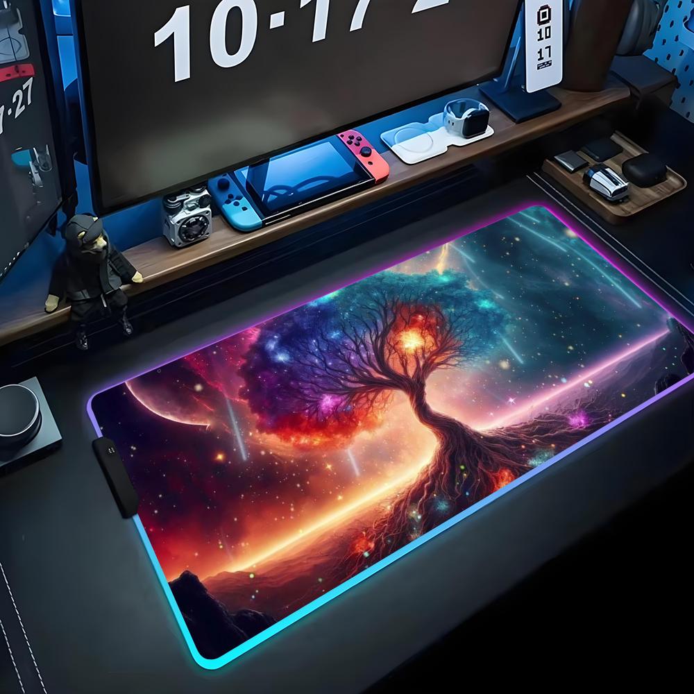 Lebensbaum Mauspads RGB Gaming-Mauspad Großes LED-Pad PC-Schreibtischmatte Leuchtendes Mauspads Große Tastaturmatten Tischteppich mit Hintergrundbeleuchtung