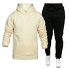 Men's Winter Solid Color Long-Sleeved Hooded Drawstring Sweatshirt And Sweatpants Suit