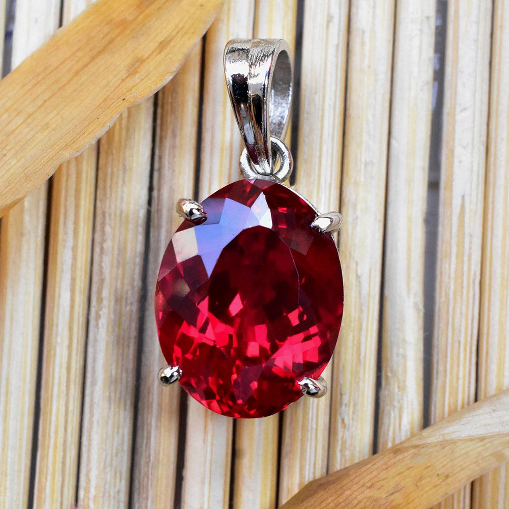 Colgante de Gema de Plata de Ley 925 con Rubí Rojo Natural Certificado de 24 Quilates, Corte Oval