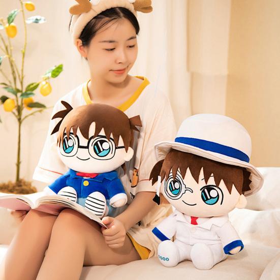 Anime Plush Toy Cute Uniform Doll Plushies Soft Throw Pillow Ornament Collectible Cartoon Detective Conan Kaito Kidd Stuffed Doll Toy Birthday Gift