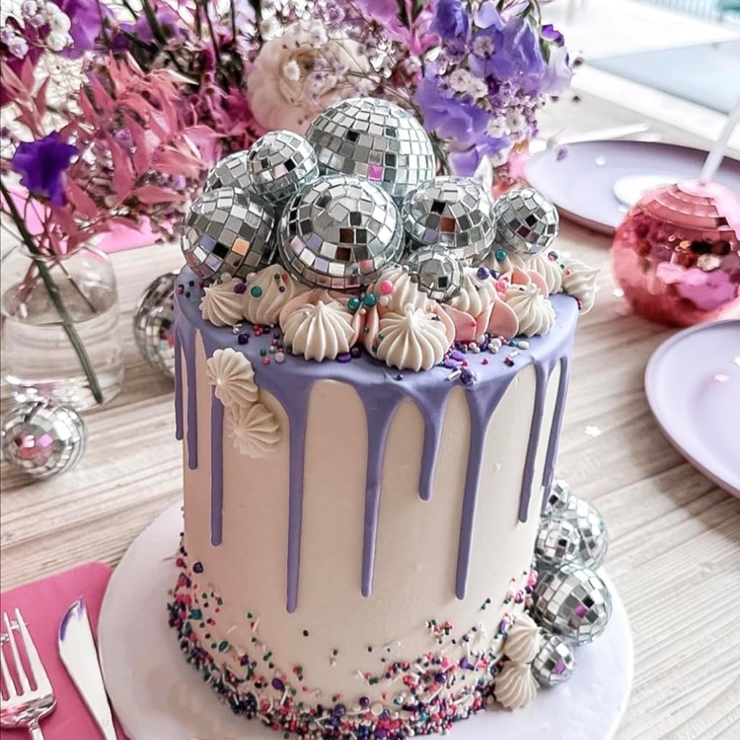 

23 Pcs Disco Ball Cake Decoration,Mirror Ball Cake Topper 70s Themed Party Disco Ball Ornaments for Christmas Tree Dance Music