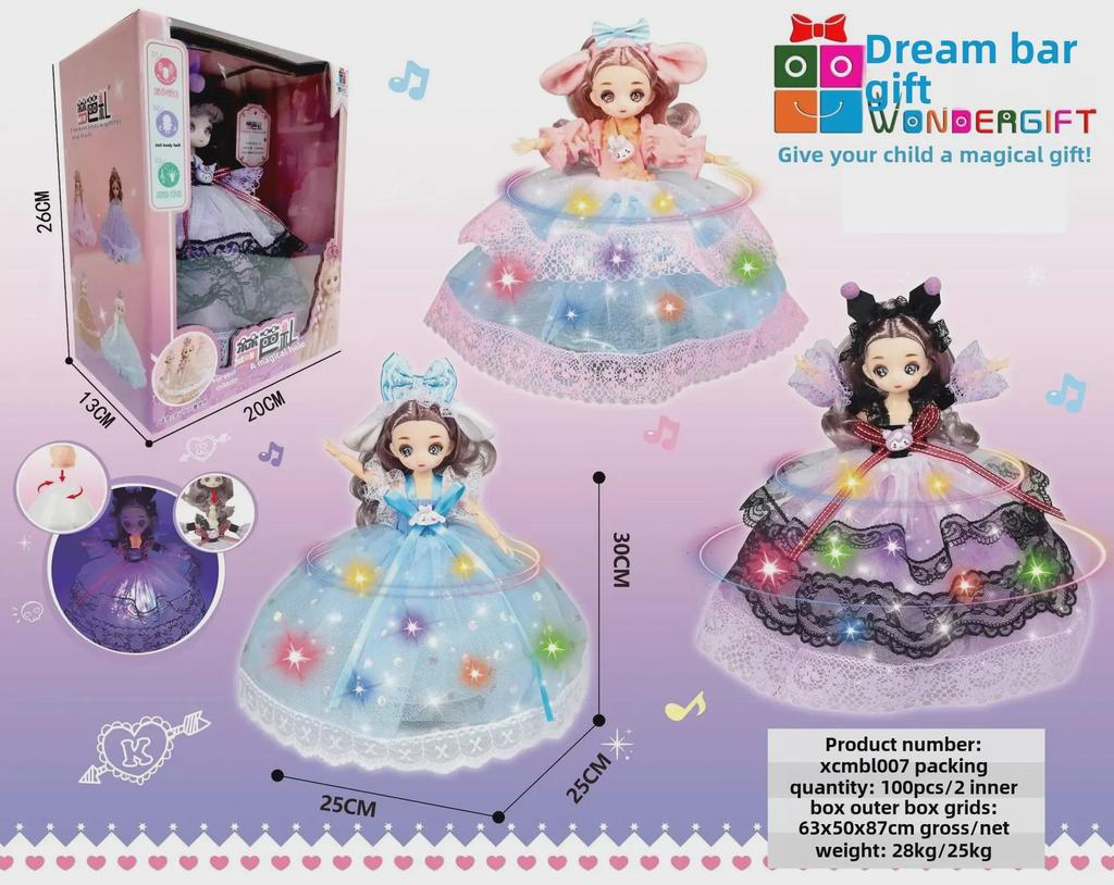 26 cm Zpívající, rotující a tančící panenka princezna Barbie s hudbou a světly – dětská hračka.