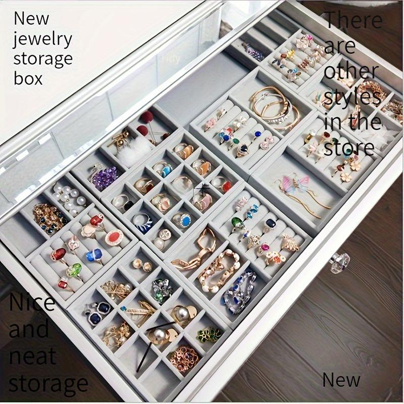 4pcs Jewelry Display Tray Gray Velvet Earrings Display Dust-proof Storage Props Drawer Jewelry Storage Box