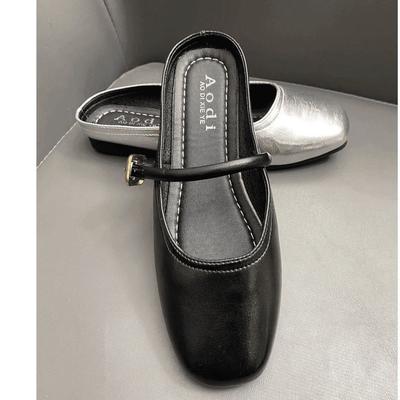 Fond plat tête carrée argenté tête de sac française fille drag 2025 été et automne nouveau bouche peu profonde chaussures Mary Jane Doudou grand-mère