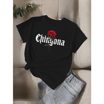 Europäische Größen Damen T-Shirt Weihnachten Valentinstag Neujahr Chingona Gotischer Stil Schriftzug Damen Comfit T-Shirt