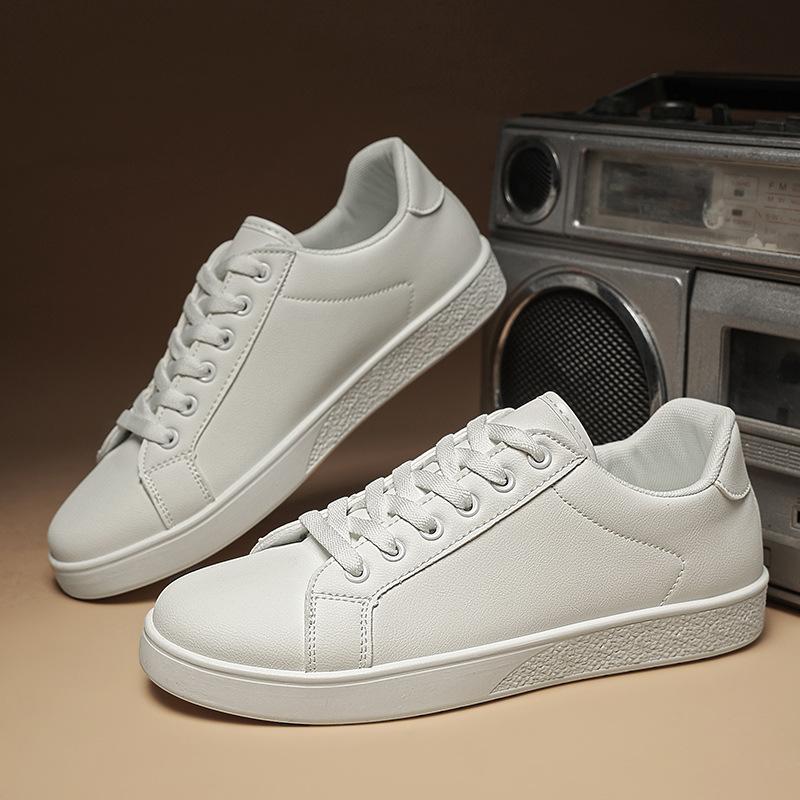 2025 spring men's shoes white shoes versatile casual board shoes men's flat driving shoes student shoes leather surface plain shoes