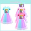 Vestido de Renda Arco-Íris Super Mario Princesa Peach para Meninas em Roxo, Vermelho e Rosa