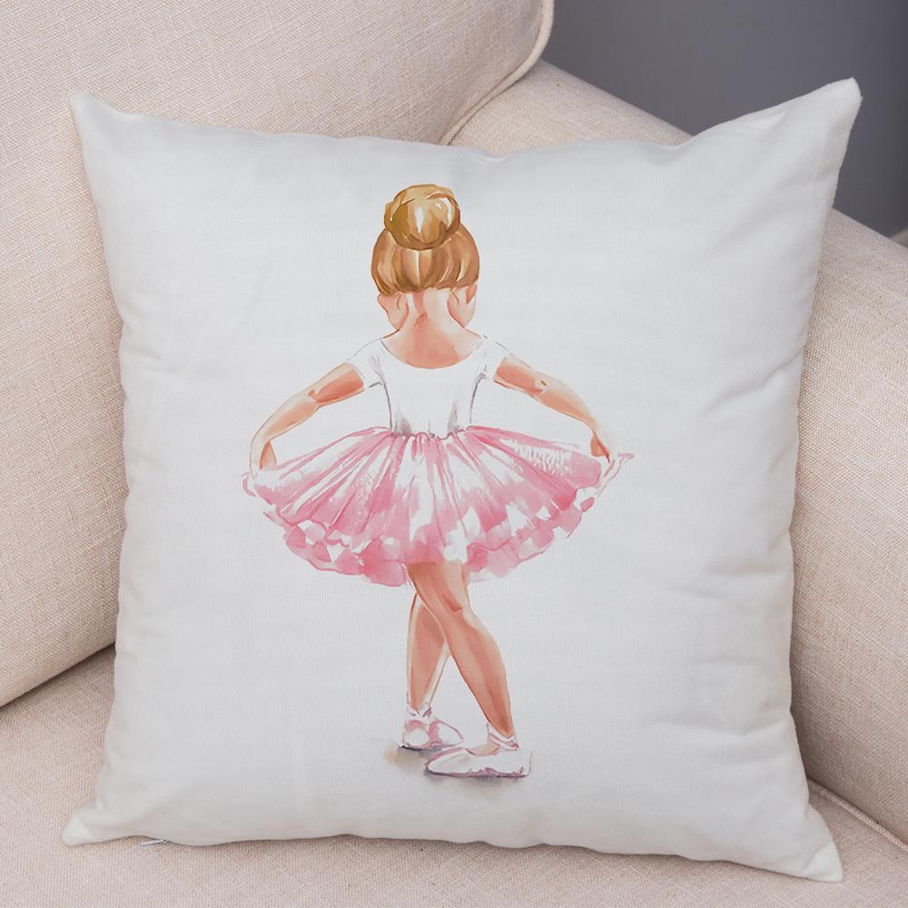 Cute Watercolor Ballerina Cushion Cover Pink Tutu Design Soft Throw Pillow Home Sofa Bedroom Decor Gift for Girls xcm