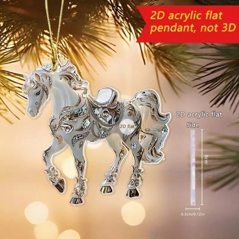 Running Horse Acrylic Decorative Pendant Holiday Christmas Tree 2026 New Year 2D Flat Xmas Pendant Ornament Party Supplies