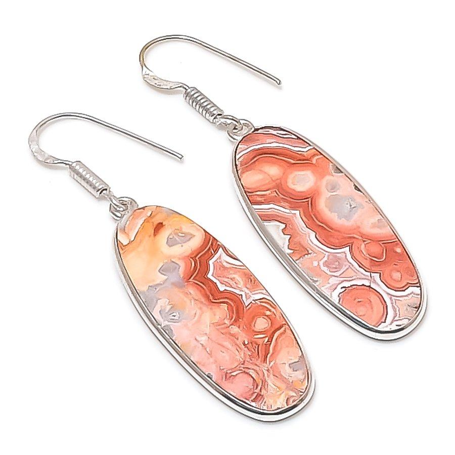 Натуральный агат «Лагуна» кружевной драгоценный камень 925 стерлинговое серебро серьга 2,09" z8g08