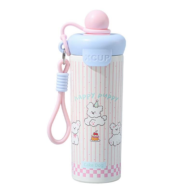316 Stainless Steel Insulated Straw Cup for Women & Students - Cute Cartoon Water Bottle with Handle for Outdoor Use.