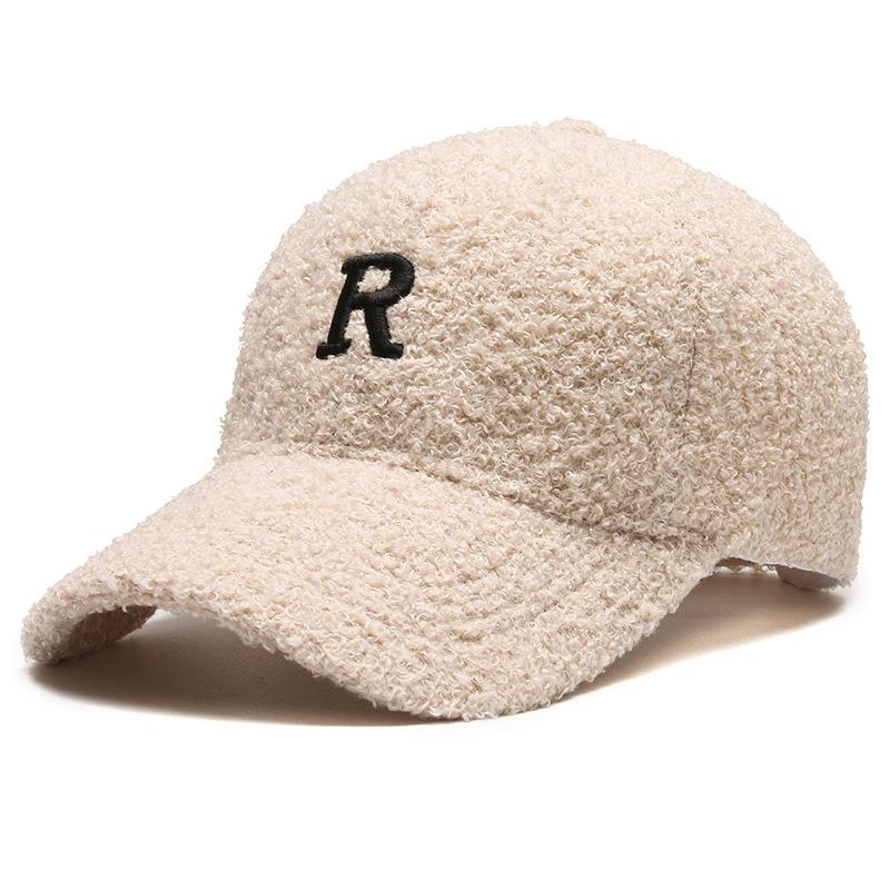 Letter Plush Baseball Cap Women Winter Warm Thicken Lamb Fleece Peaked Hat Solid Color Adjustable Female Duck Tongue Caps