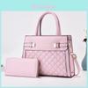 Simple Solid Color Letter Printed Checkered Texture Women Handbag With Wallet For Daily Use