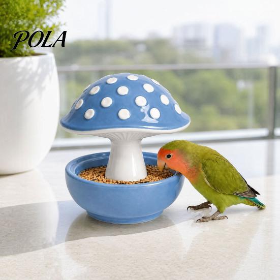 Resin Mushroom Bird Feeder, Spill Proof No Mess Bird Cage Food Bowl, Covered Water Bowl for Budgie Cockatiel Lovebird