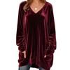 Women's Long Sleeve V Neck Top with Pockets Casual Basic Shirt for Everyday Wear