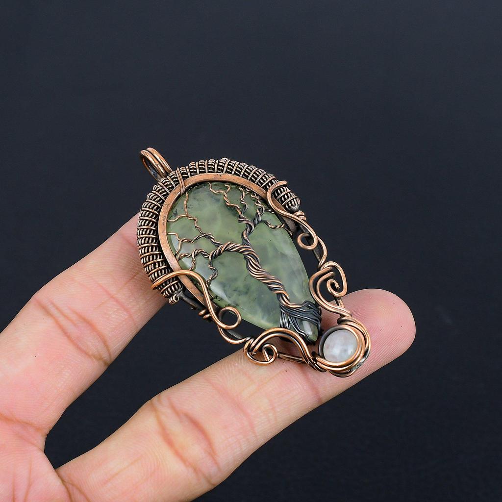 Prehnite Jewelry, 999 Copper Wire Wrapped Pendant Handmade Gemstone Jewelry, Gifts For Wife Brand New Pendant