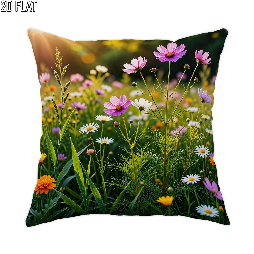 2D Flat 1pc Spring Floral Garden Throw Pillow Covers Multi-color Cosy Decorative Pillowcases One Side