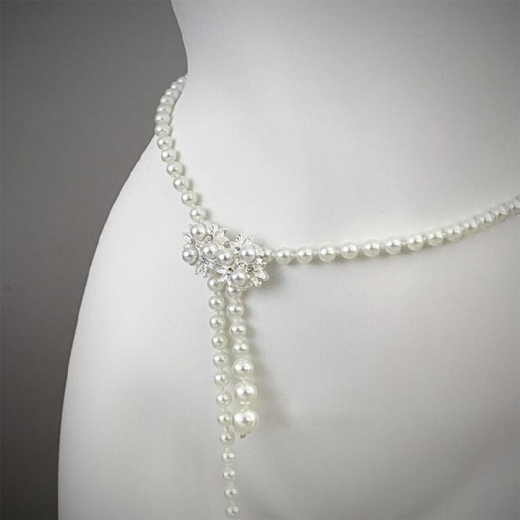 Elegant Waist Belt Aesthetic Stylish Charm Photo Props Belt for Jeans Dress Belt Body Jewelry Pearls Chain