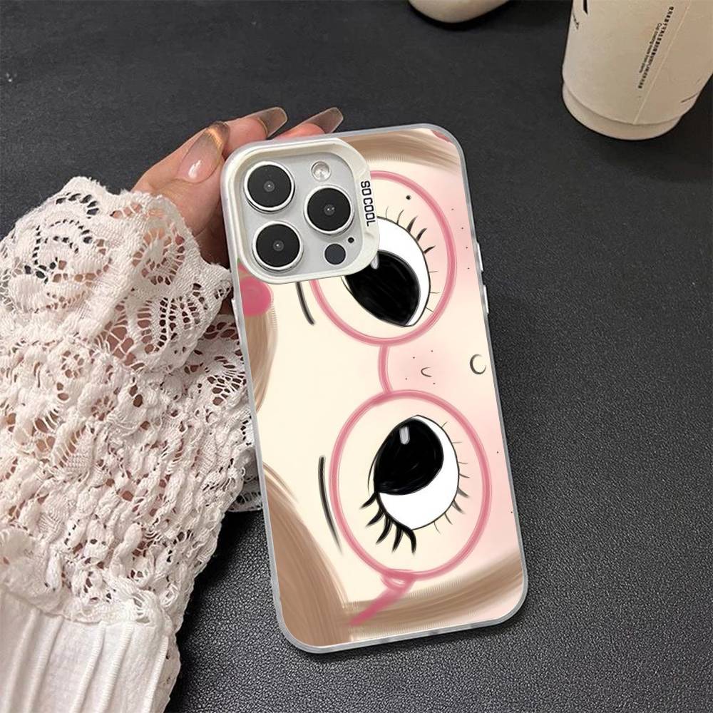 Kawaii Cute Black Big Eyes Cool Colored Silver frosted For iPhone Phone Case 17 16 15 14 13 12 11 Pro Max XR Plus Shockproof