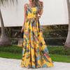 European & American Summer Print Casual Long Dress with Belt 2023
