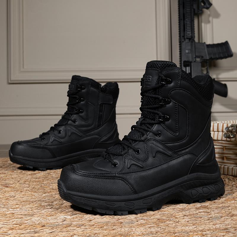 New Large Size Combat Boots PU Mesh Medium Top Wear-resistant Tactical Boots Outdoor Sports Hiking Shoes Hiking