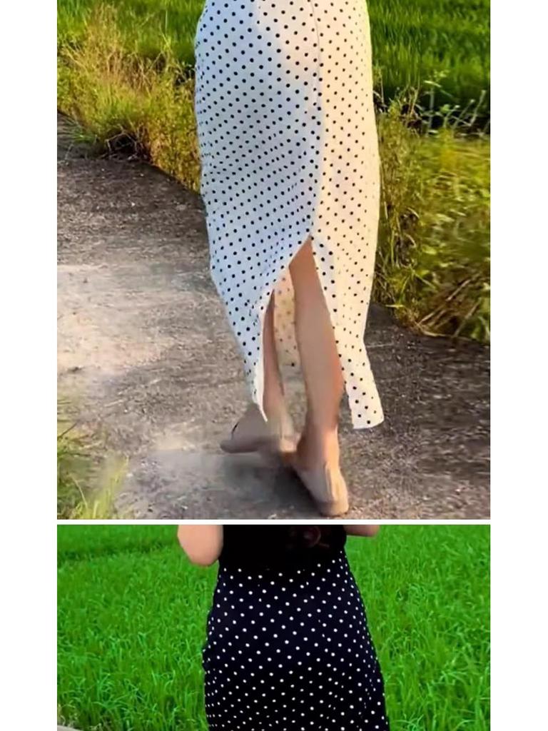 Women's 2025 Summer White Polka Dot High-Waisted Slit Skirt - Versatile & Slimming Style