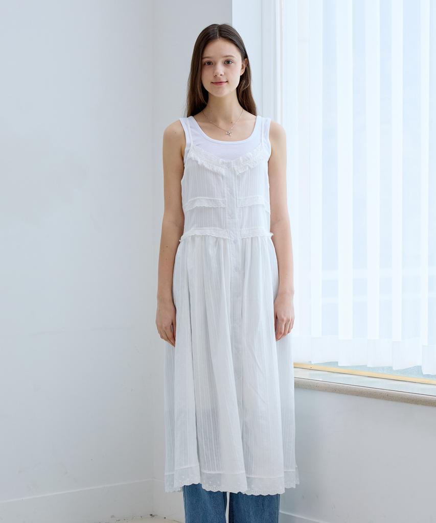 PINK PINEAPPLE Lace Layered Long Dress_White