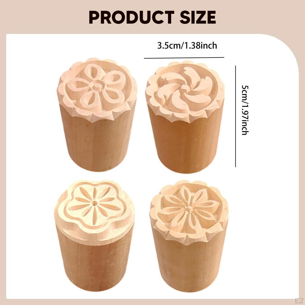 4 Stück Holz Keramikwerkzeuge Stempel Drucken DIY Rund 1,38" Durchmesser Regentropfen Stempelblock