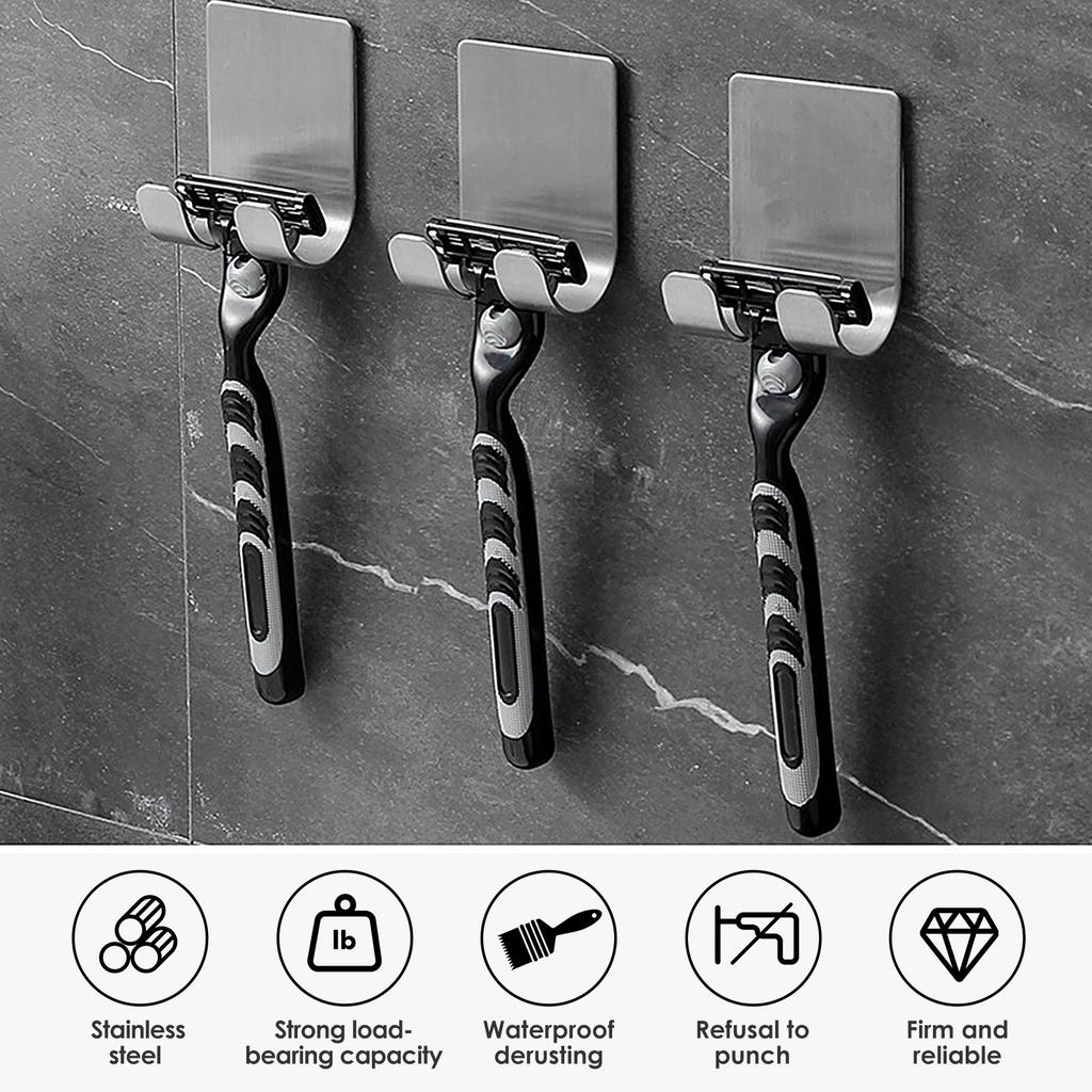 Wall Mount Shaver Holder Waterproof Stainless Steel Shower Hooks No Drilling Shaver Hooks Multifunctional Hook for Bathroom