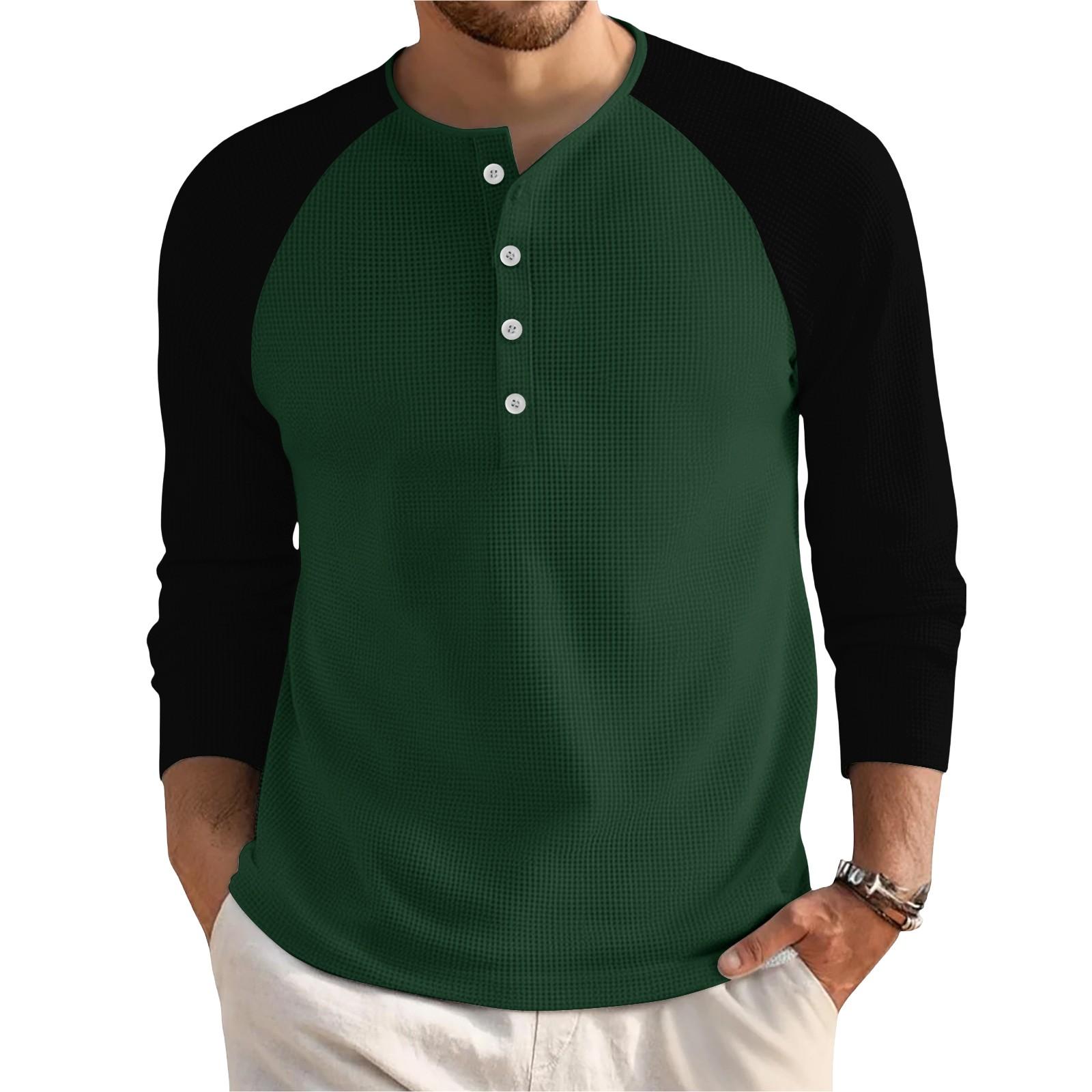 

Мужской свободный повседневный топ с длинным рукавом и воротником на пуговицах L темно-зеленого