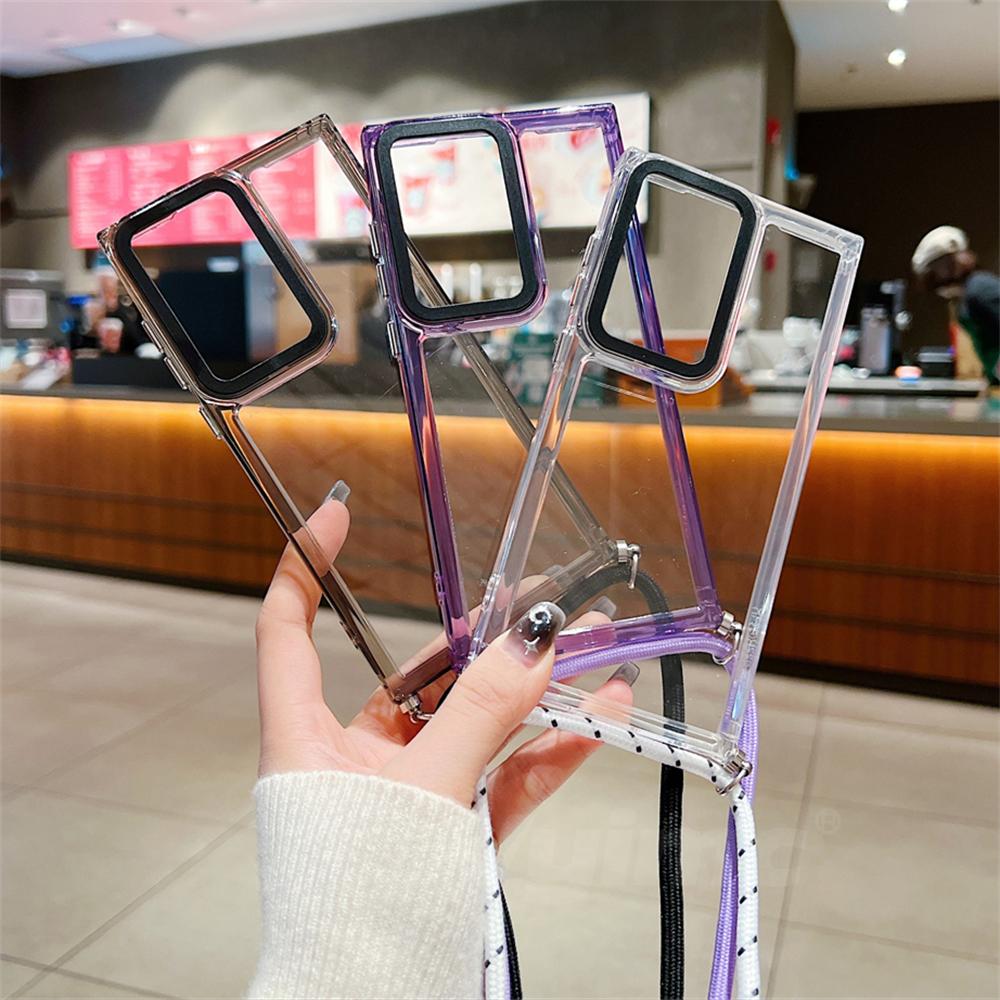 Shockproof  Strap Phone Case For Samsung Galaxy S24 Ultra S23 Plus S22 S21 S20 FE A24 A54 A14 Crossbody Cord Lanyard Clear Cover