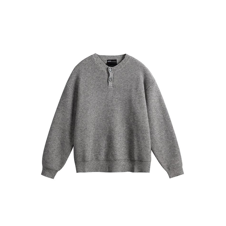 

NotBrand Unisex Japanese Retro Henley Waffle Knit Sweater - Autumn/Winter Pullover M95406 XXL сірий колір