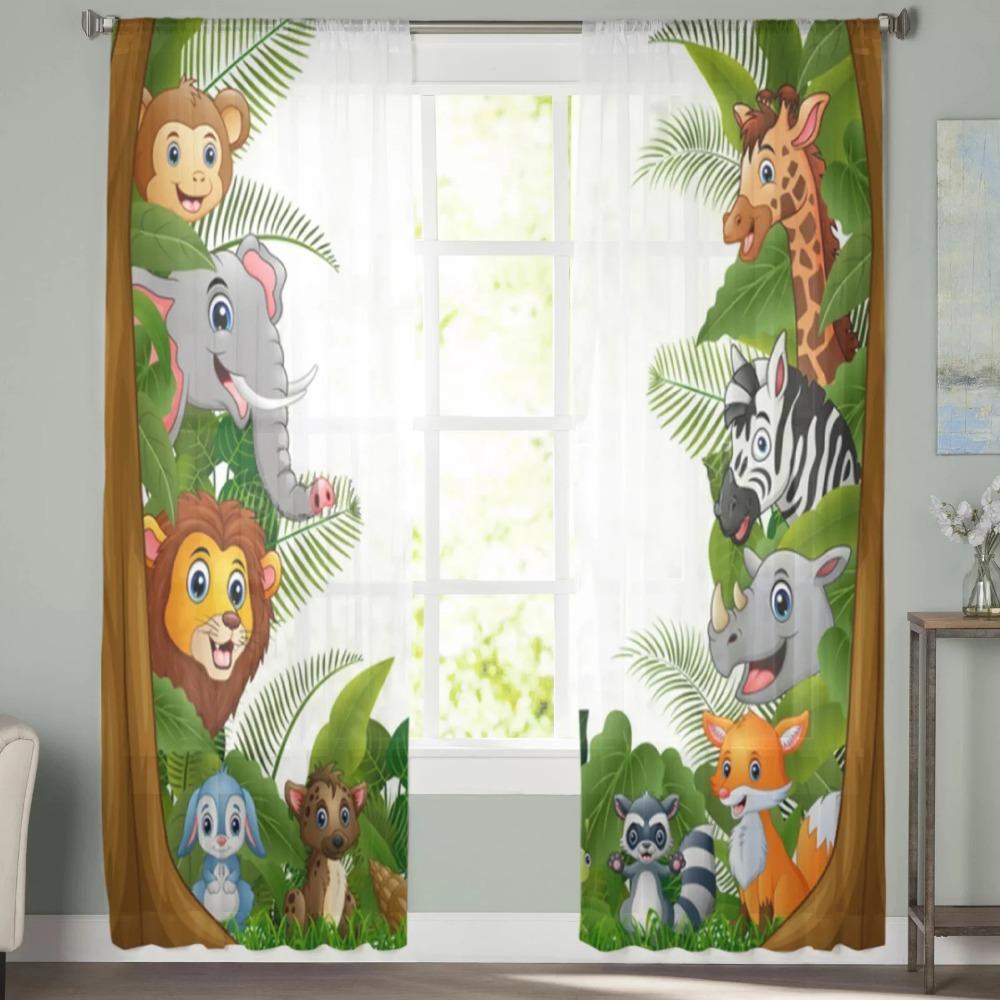 Jungle Cartoon Animal Lion Zebra Sheer Drapes for Living Room Child Bedroom Curtains Kitchen Window Treatments Panel