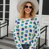 Autumn New Pullover Crew Neck Sweater Women's Versatile Flower Printing Warm Threaded Long Sleeve Knitted Top Women's